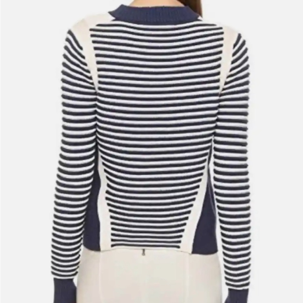 Veronica Beard Stripe Milou Ottoman Snap Mock Neck sweater. Sz Small - Picture 3 of 9